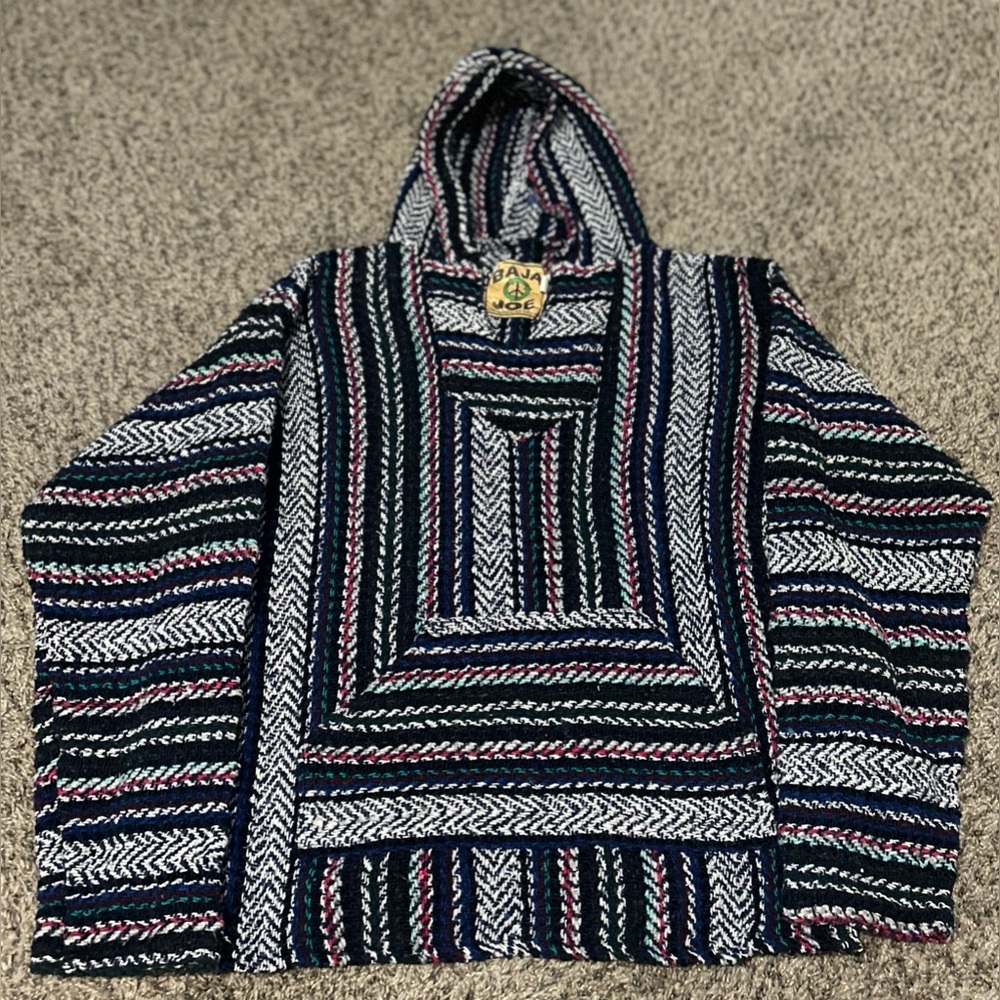 Baja Joe Multi colored Hippy Knit hooded Kangaroo Pouch Drawstring Sweatshirt